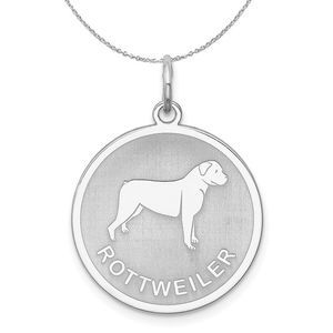 Sterling Silver Laser Etched Rottweiler Dog 19mm Necklace - 20 Inch